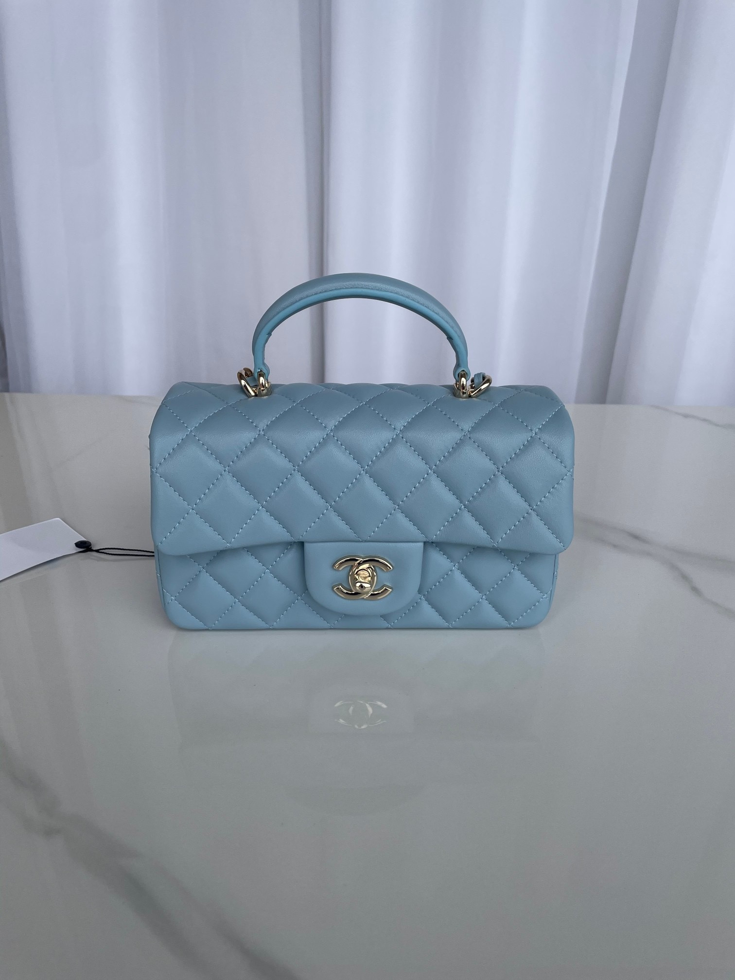 Ch*el mini classic handbag with top handle 12 × 20 × 6 cm