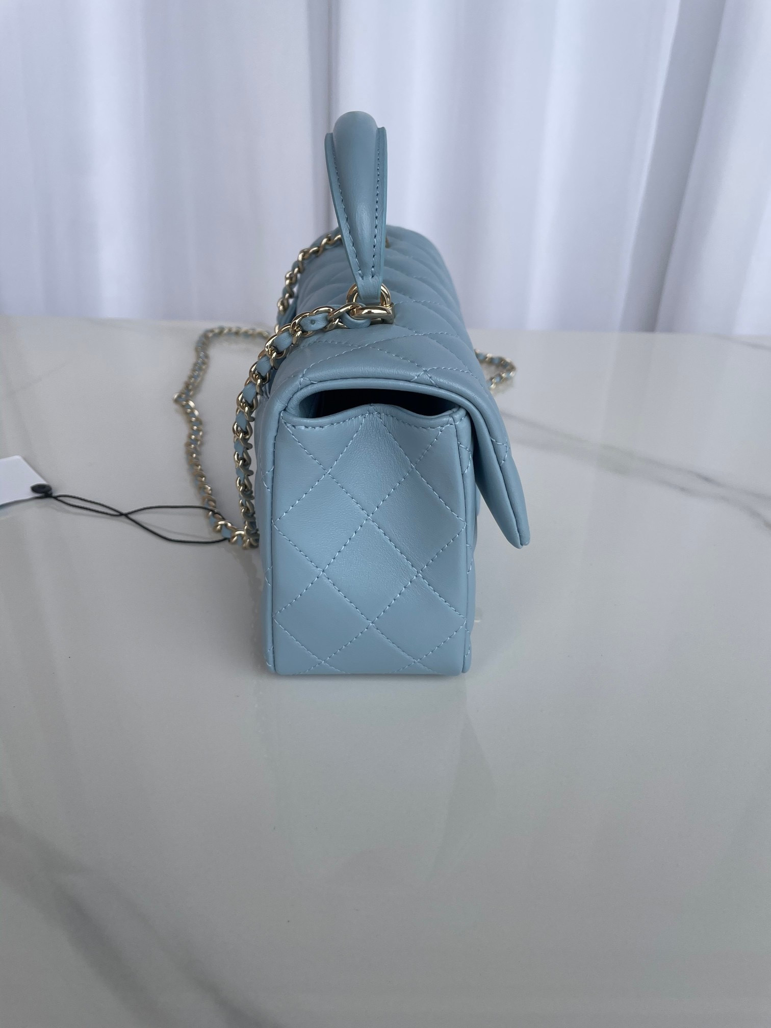 Ch*el mini classic handbag with top handle 12 × 20 × 6 cm