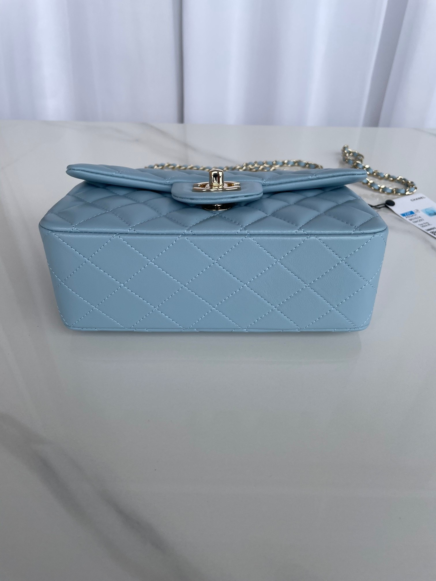 Ch*el mini classic handbag with top handle 12 × 20 × 6 cm