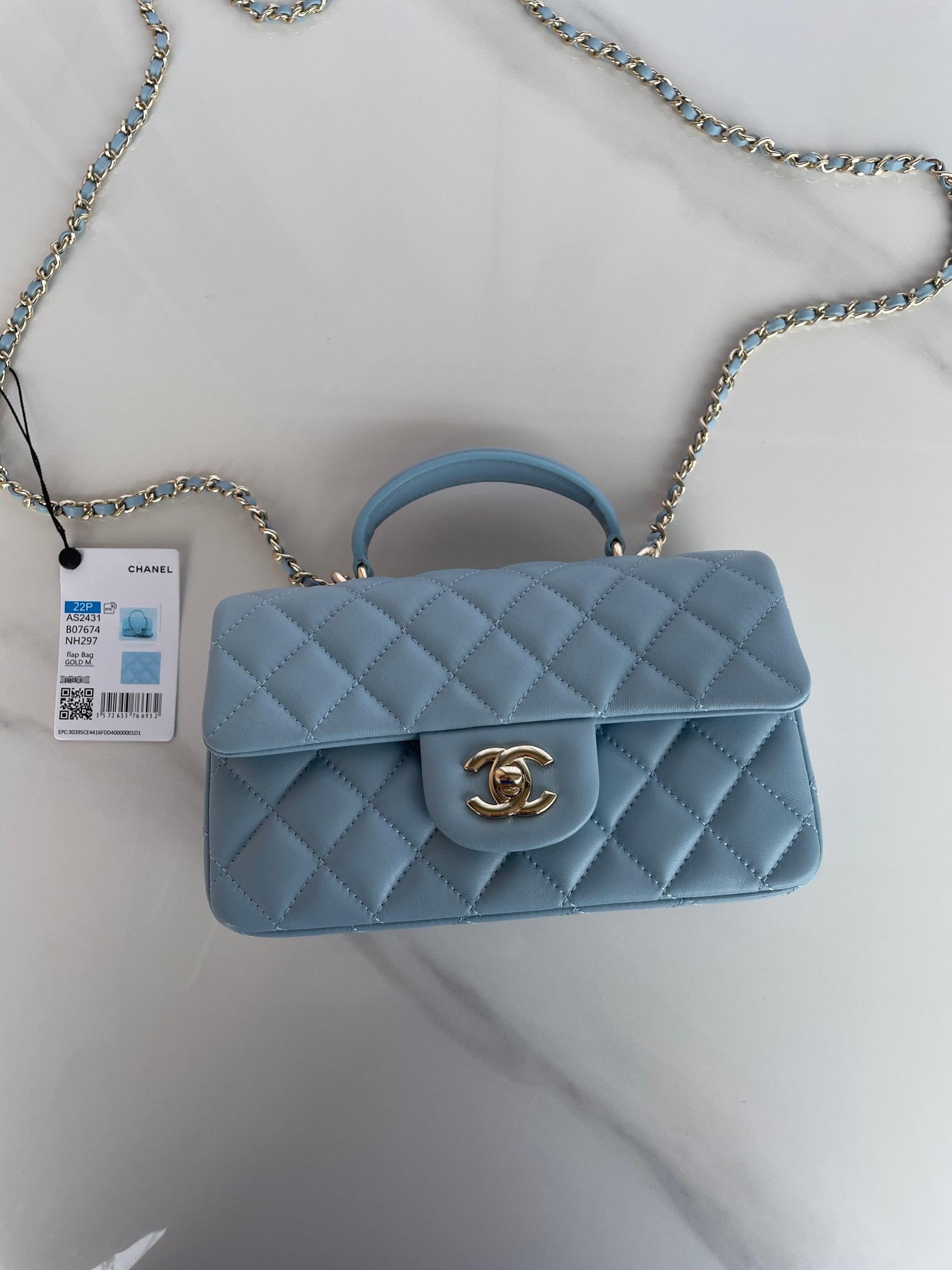 Ch*el mini classic handbag with top handle 12 × 20 × 6 cm