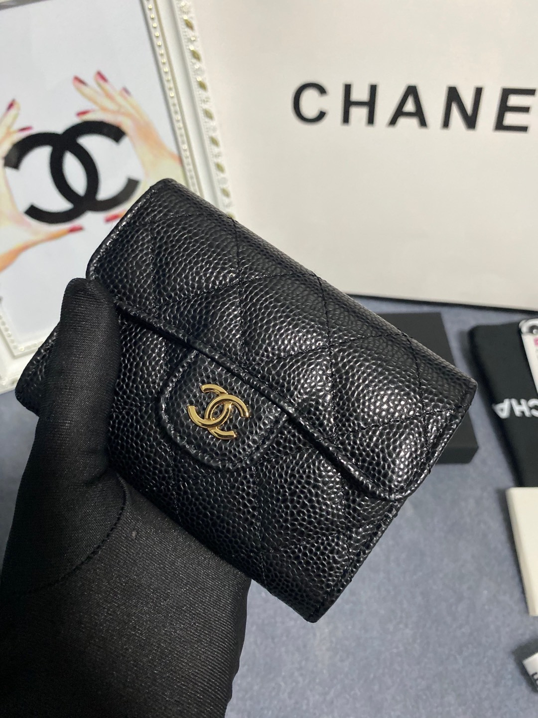 Ch*el flap wallet 12 x 8.5cm
