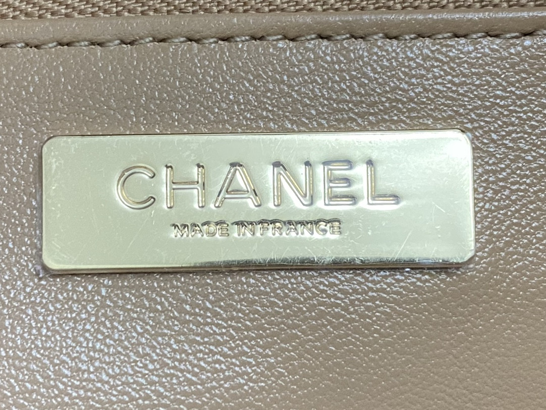 Ch*el shopping bag shiny lambskin & gold-tone metal 11.7 × 11.3 × 3.5 in