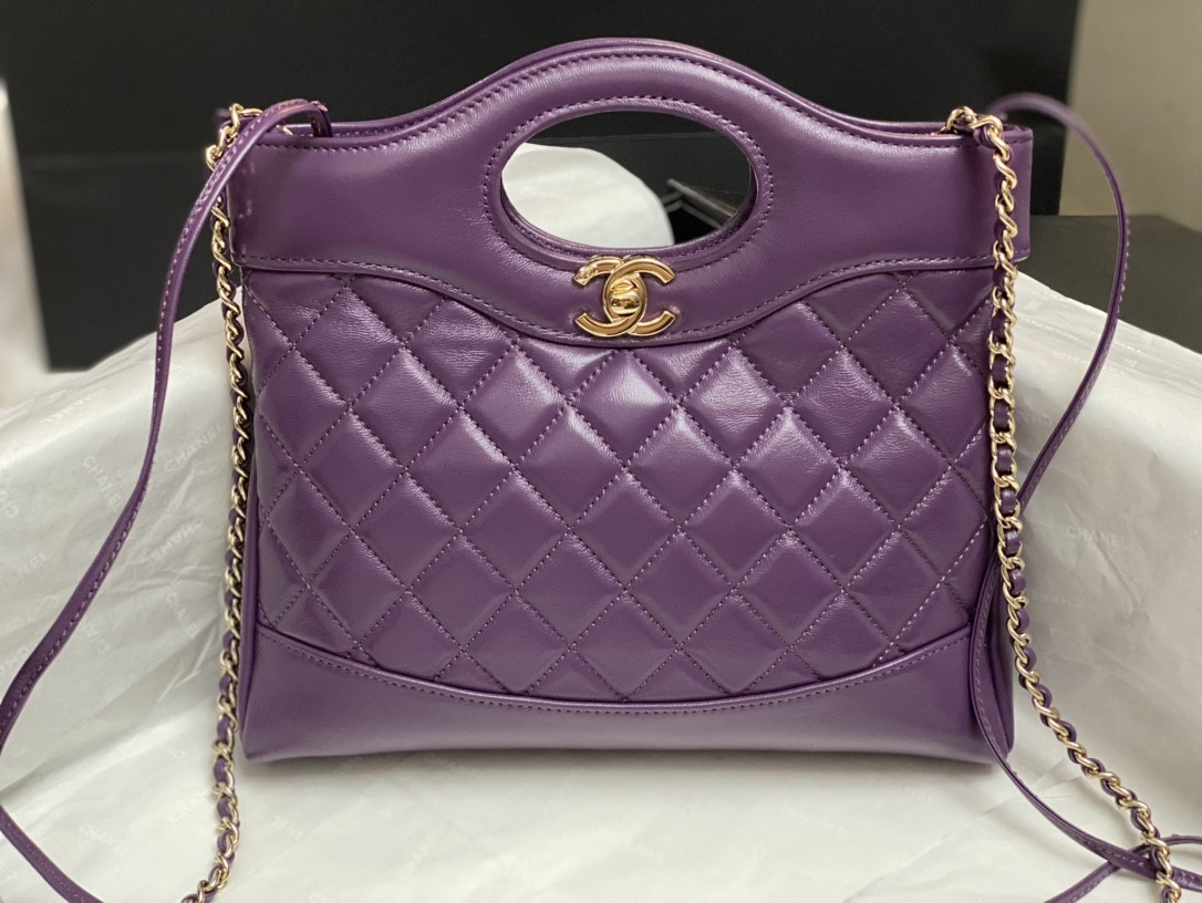 Ch*el mini shopping bag shiny lambskin & gold-tone metal 22x23x5.5cm