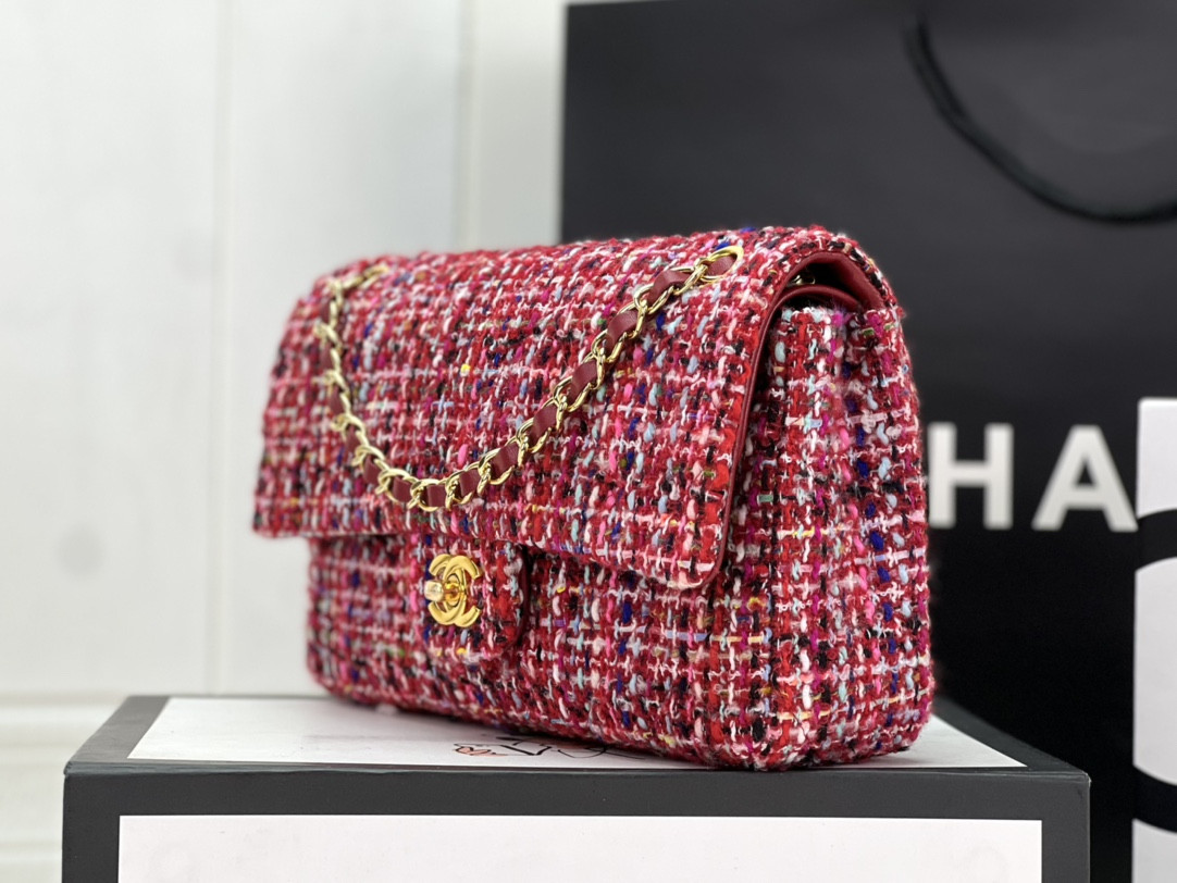Ch*el classic 11.12 handbag tweed & gold-tone metal   6 × 9.9 × 2.5 in