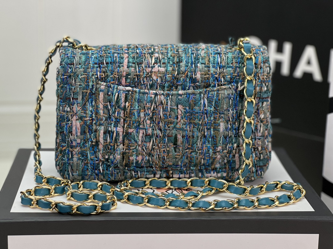 Ch*el mini classic 11.12 handbag tweed & gold-tone metal 4.7 × 7.8 × 2.3 in