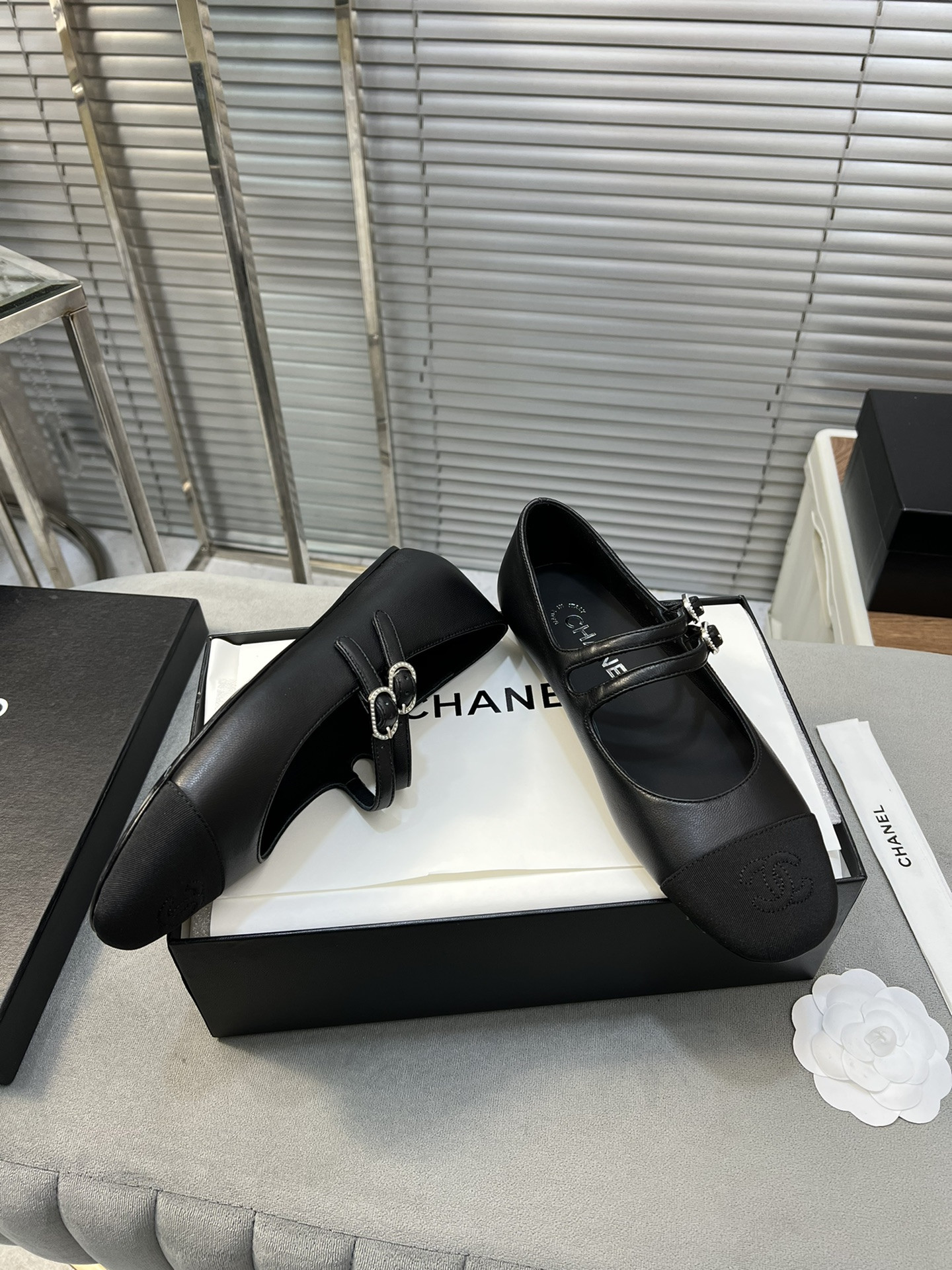 ua Ch*el mary janes lambskin & grosgrain
