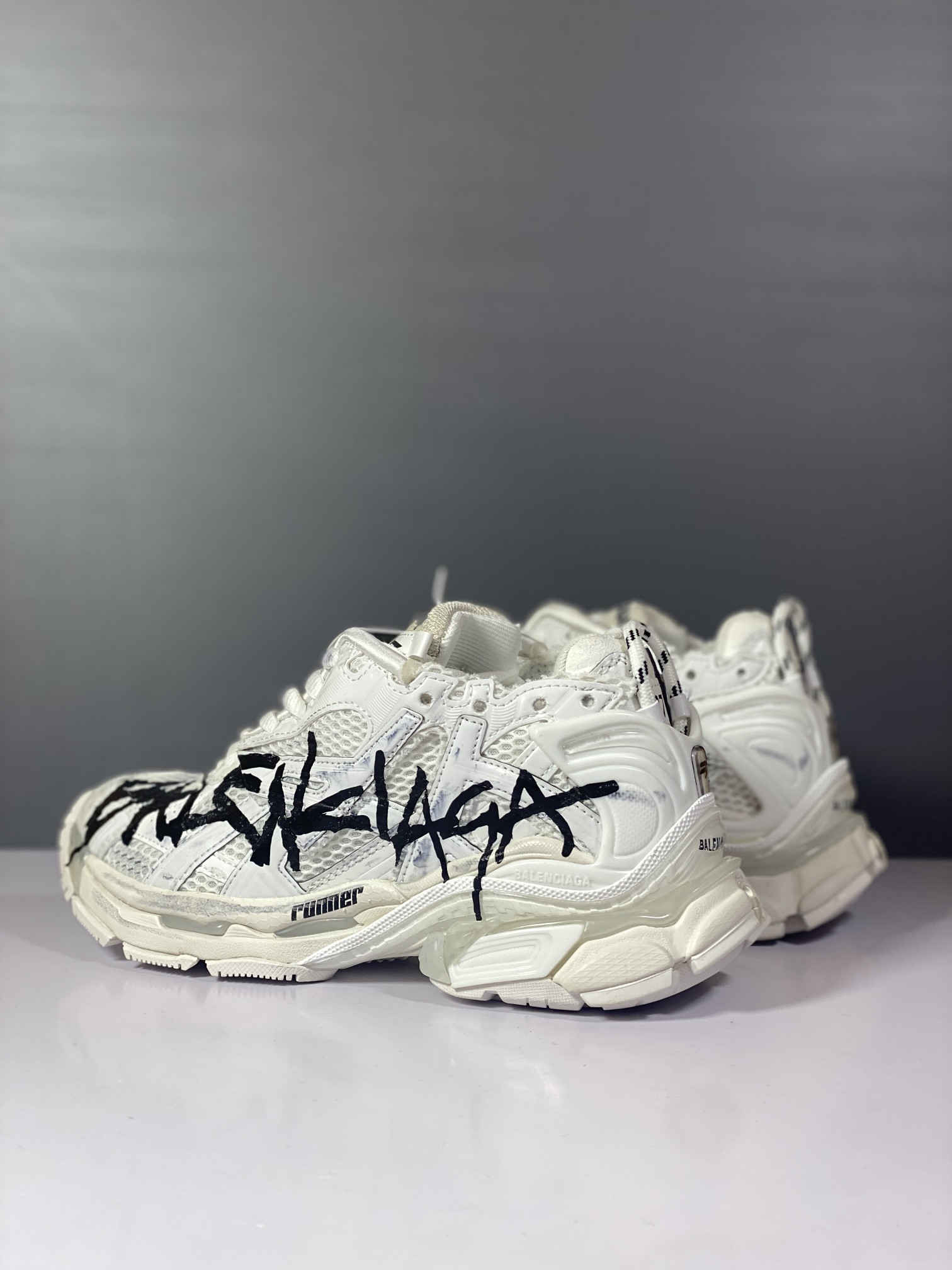 balenciga runner Gr*ffiti sneaker in white