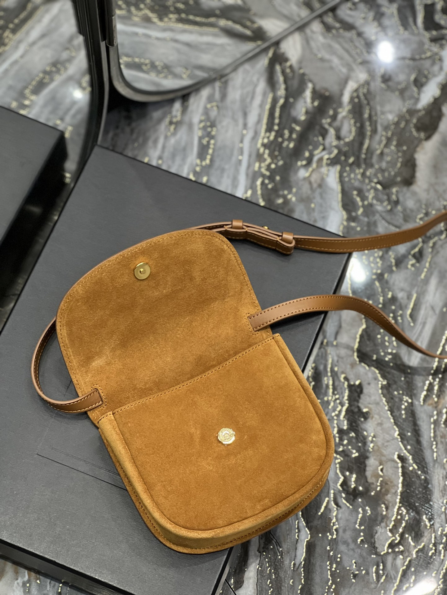 Y*L kaia small satchel in smooth leather 7.2 x 6.1 x 2.1 inches