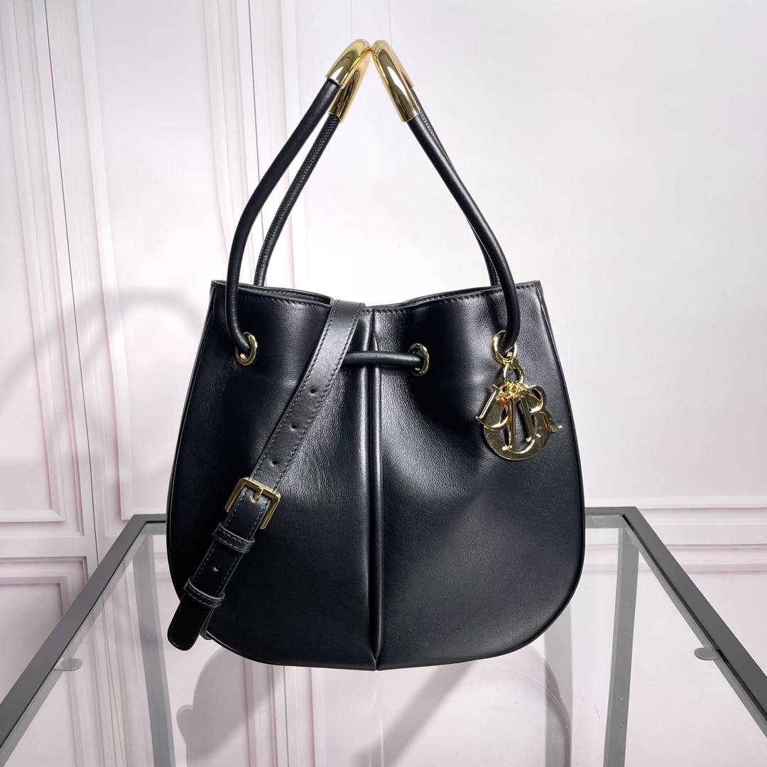 medium D*or nolita bag  black calfskin 11 x 10 x 2 inches