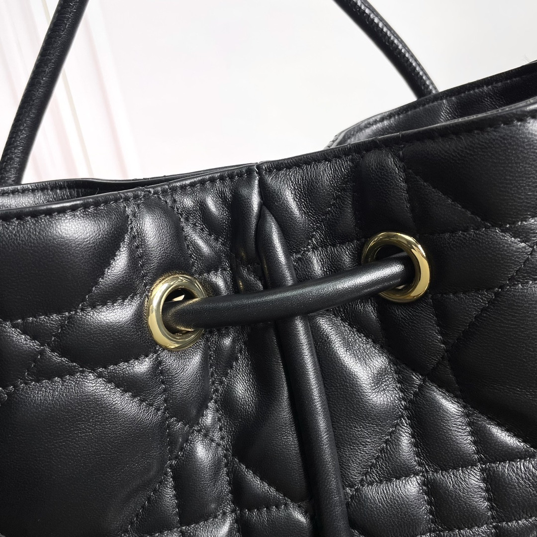 medium D*or nolita bag black macrocannage lambskin 10.5 x 10 x 2 inches