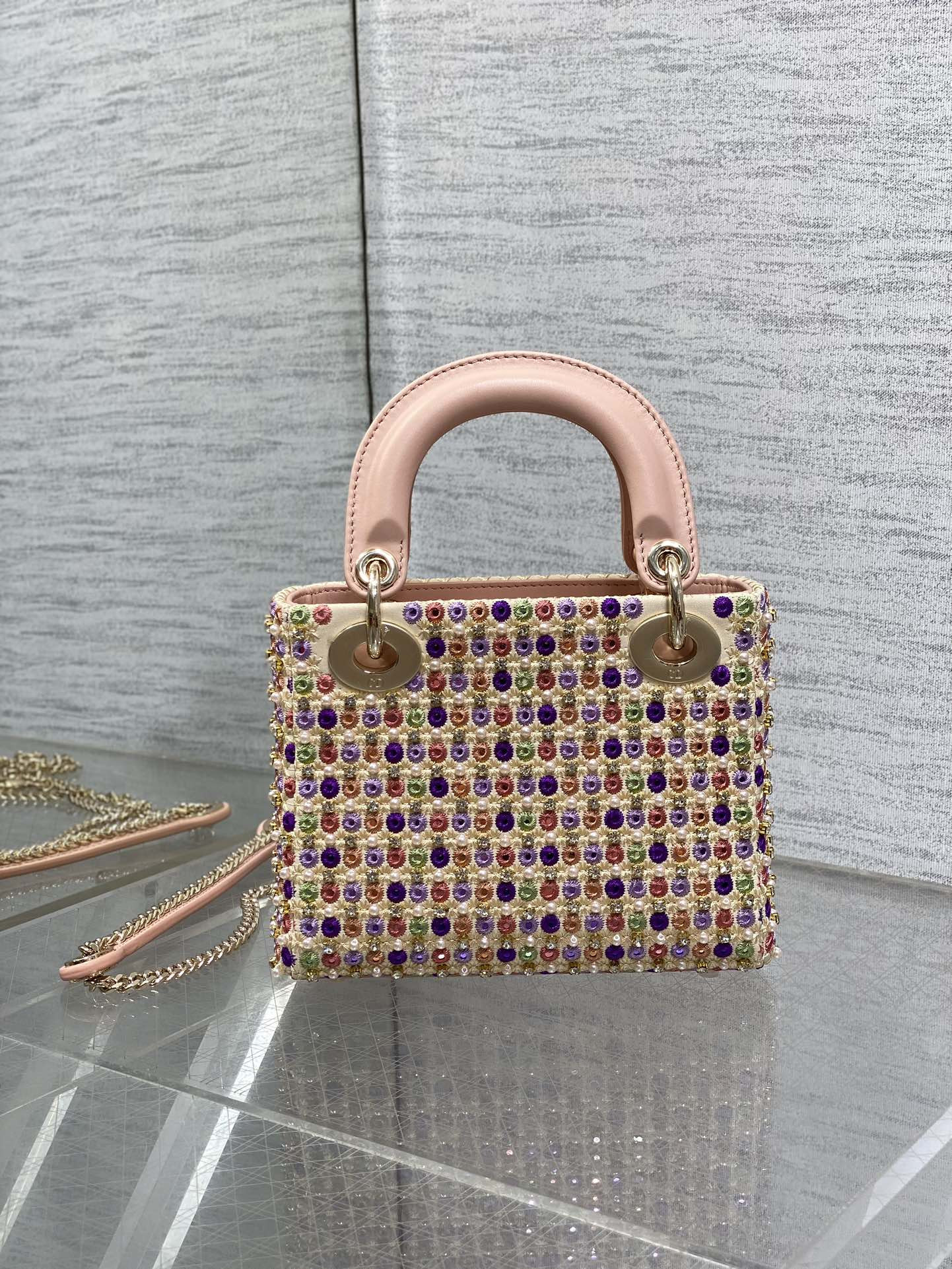D*or artistic limited edition three-gusset lady D*or bag with heavy bead embroidery 17cm