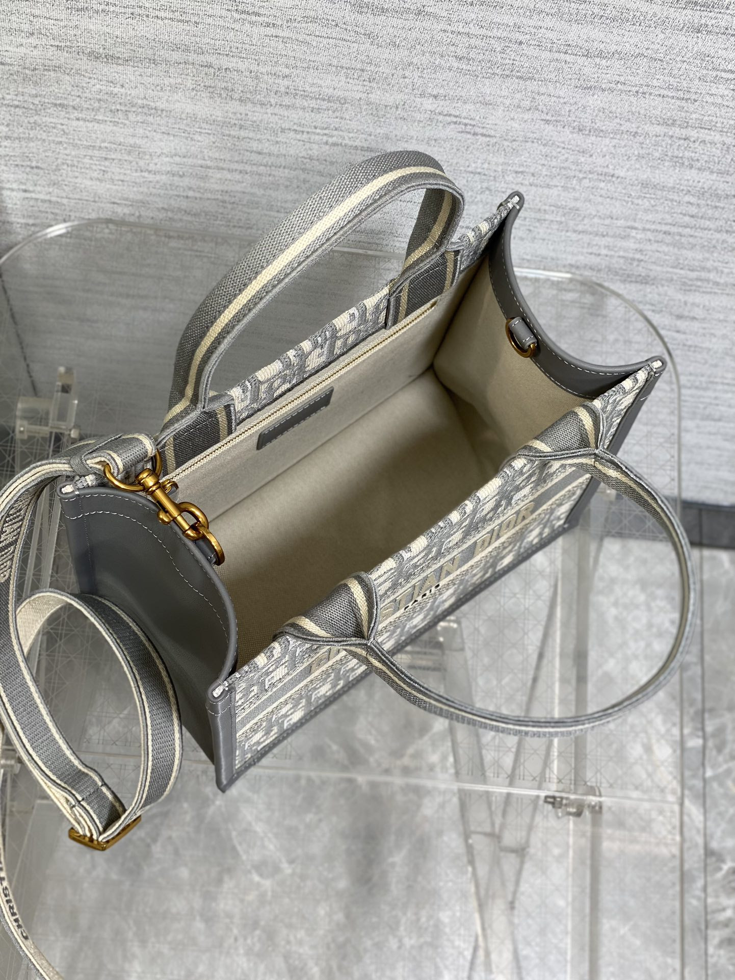 D*or small D*or book tote gray D*or oblique embroidery and calfskin 26.5 x 21 x 14 cm