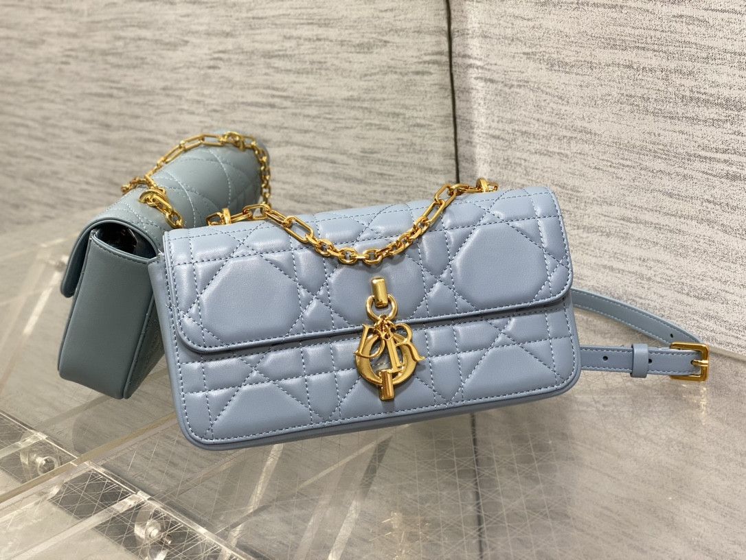 D*or mini D*or ange bag blue macrocannage calfskin 20 x 12 x 5 cm
