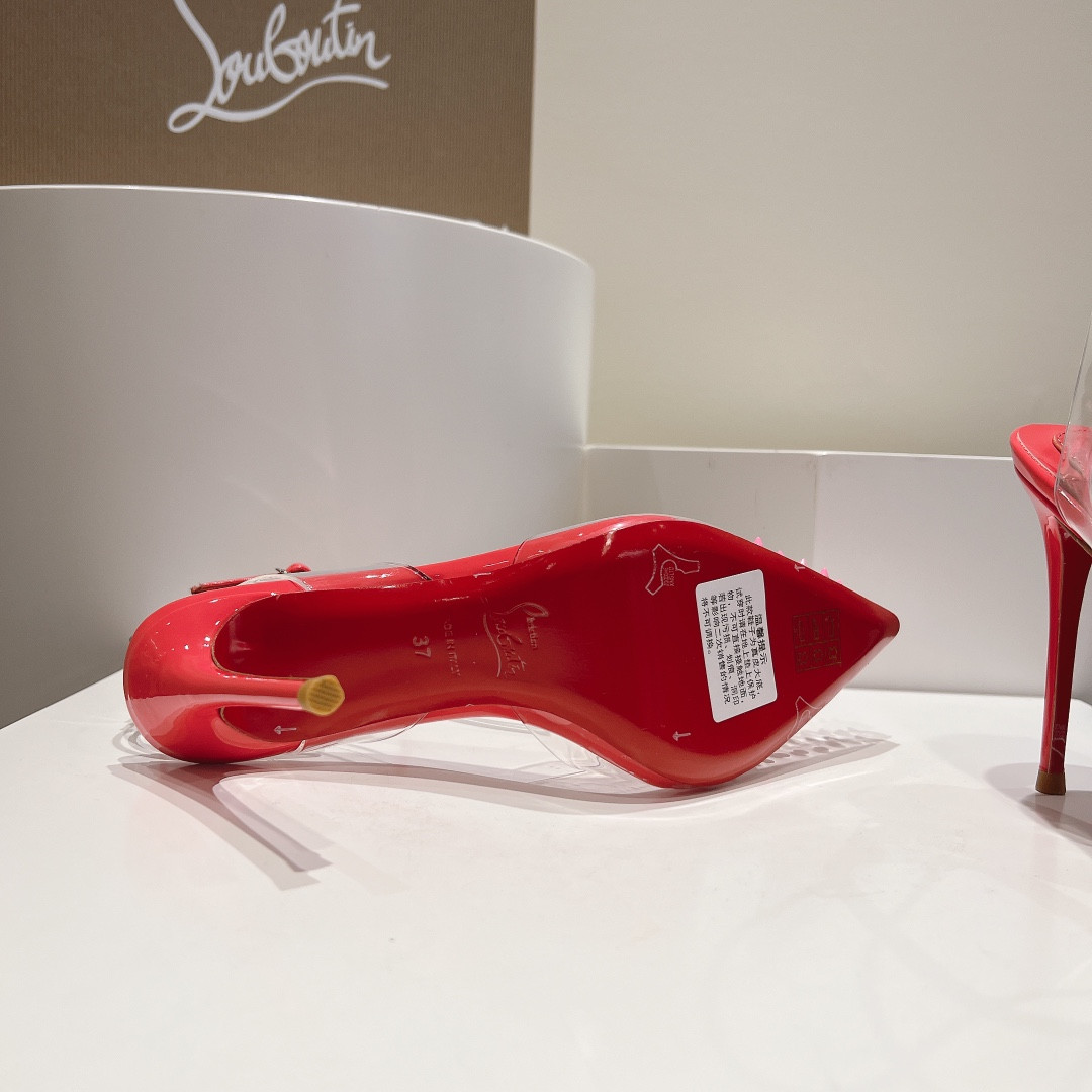ua Ch**an louboutin cl pointed toe high-heeled transparent studded sandals