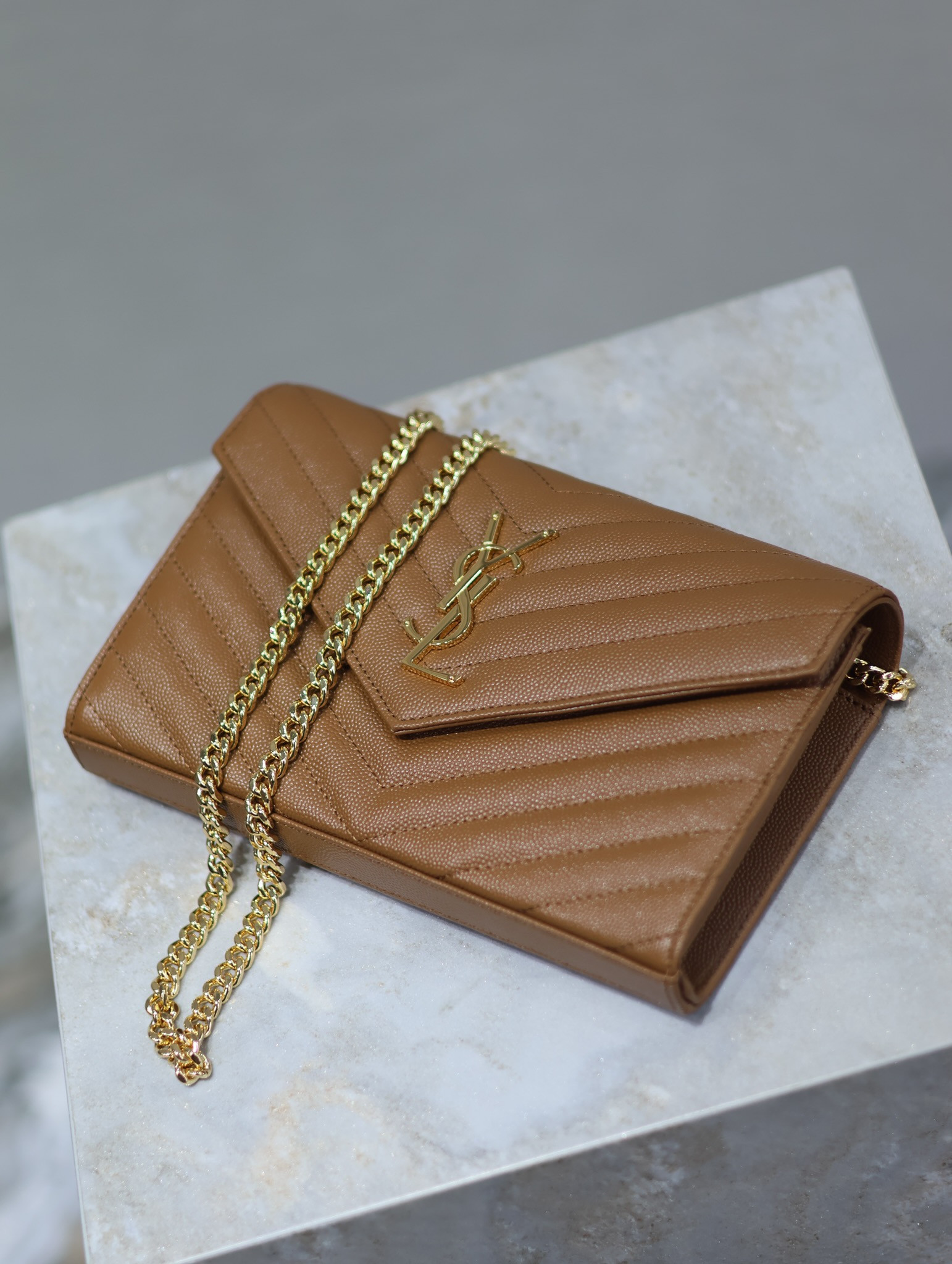 Y*L cassandra monogram classic chain wallet in grained poudre leather 22.5 x 14 x 4cm