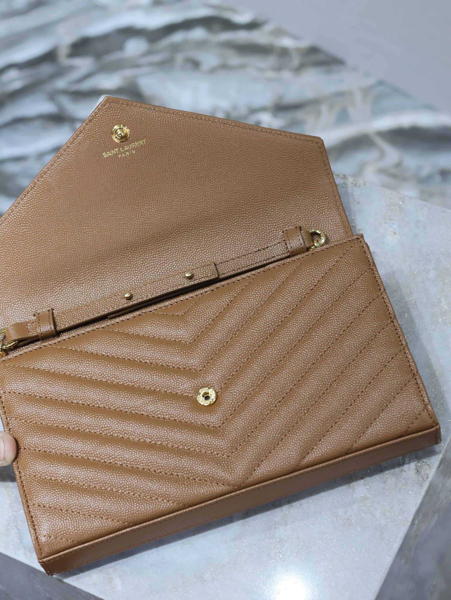 Y*L cassandra monogram classic chain wallet in grained poudre leather 22.5 x 14 x 4cm