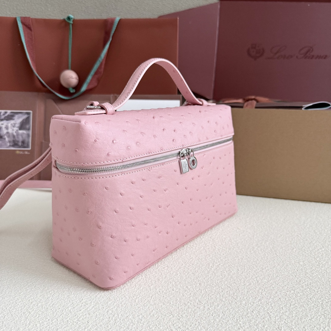 L**o p*ana extra pocket l27 ostrich-grained leather 16x27x10cm