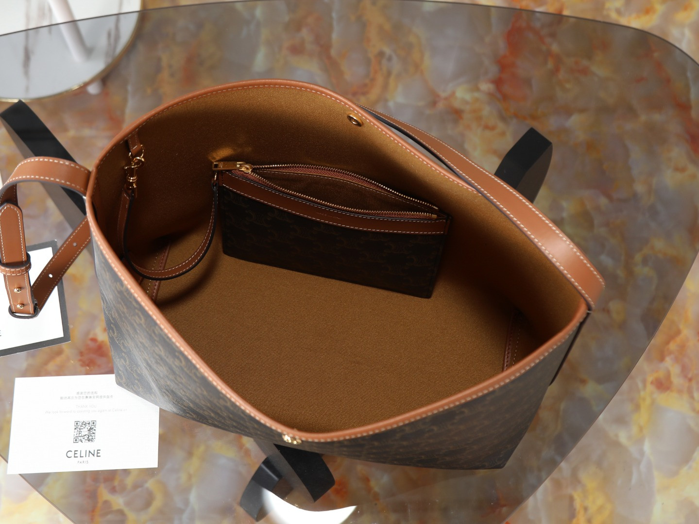 Ce**e soft shopper bag in triomphe canvas and calfskin 32.5x24.5x14cm