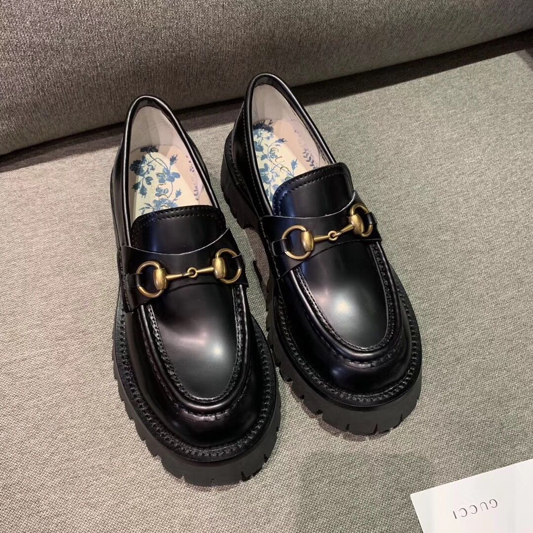 Gvc*1 Women’S Leather Lug Sole Horsebit Loafers Black 577236 Ds800 1000
