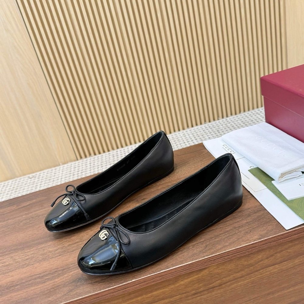 Gvc*1 Women Ballet Flat With Double G Black Leather ‎835805 Bnc80 1000