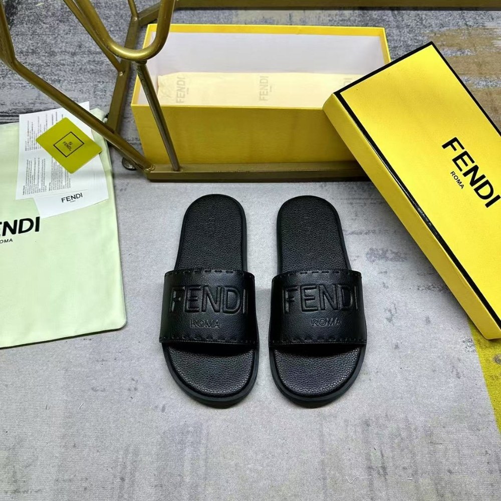 F**di Roma Leather Slides Black 7X1753Aqxcf0Qa1