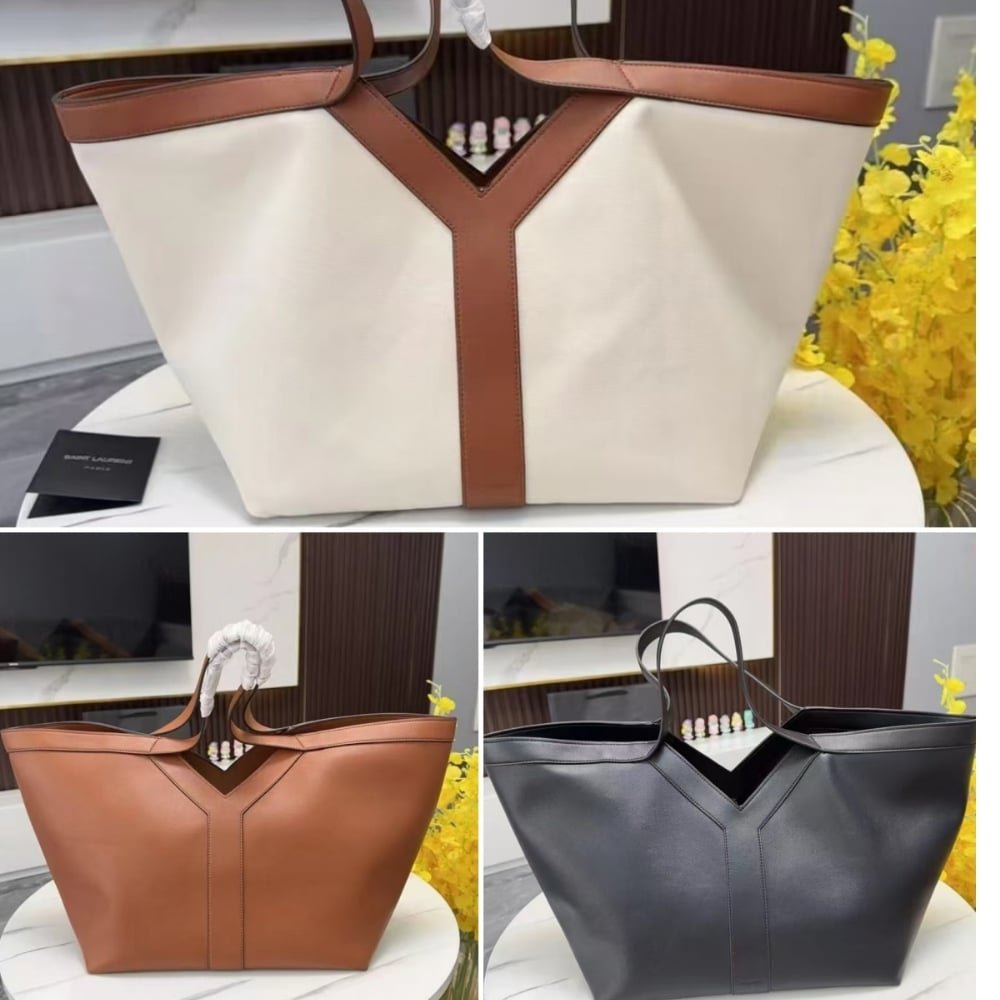 Sa1nt Lau*nt Y Tote In Canvas And Leather Bag Beige 37Cm 817602Fac7T9856