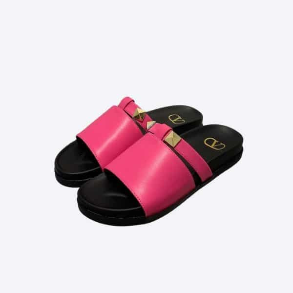 Va1e*ntin0 Rockstud Pink Slide Sandals