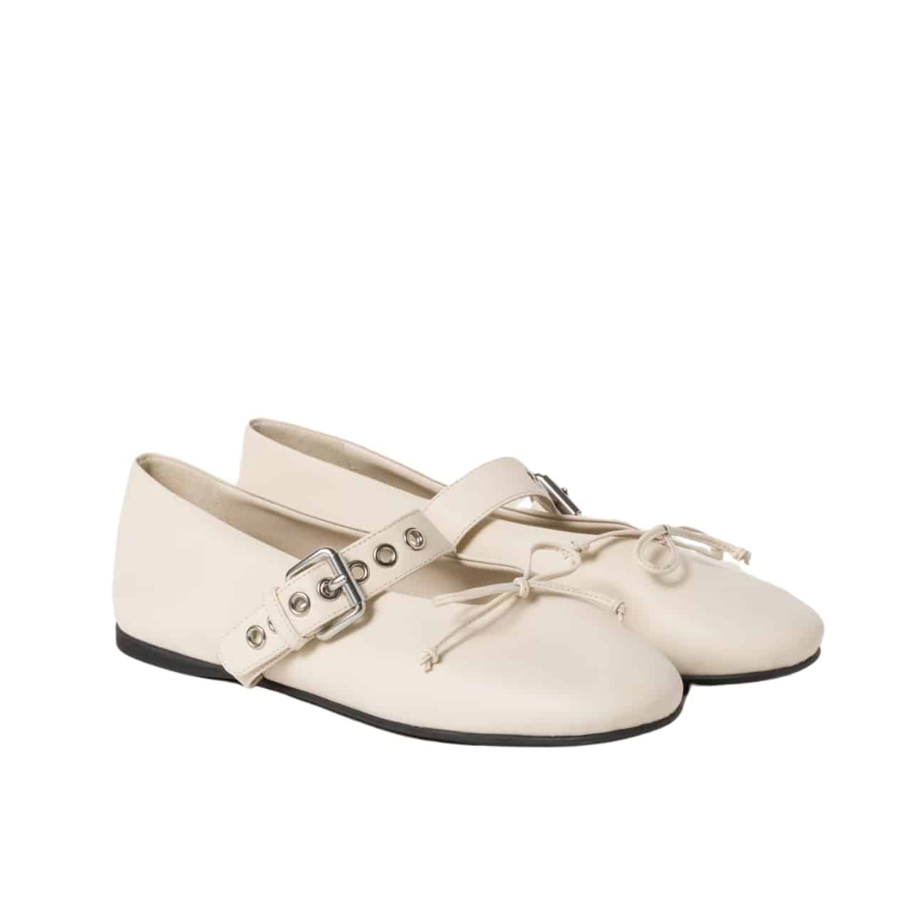 M1um1u Leather Ballerinas In Ivory 5F210E 070 F0304 F 005