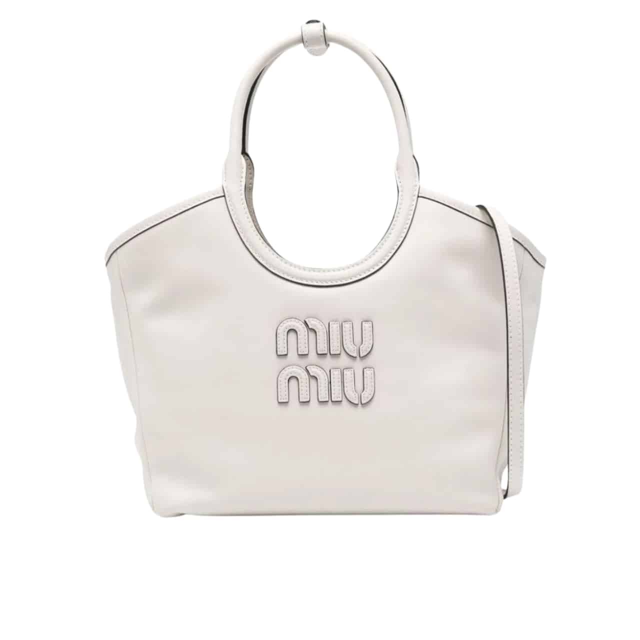 M1um1u Ivy Leather Tote Bag White 23Cm