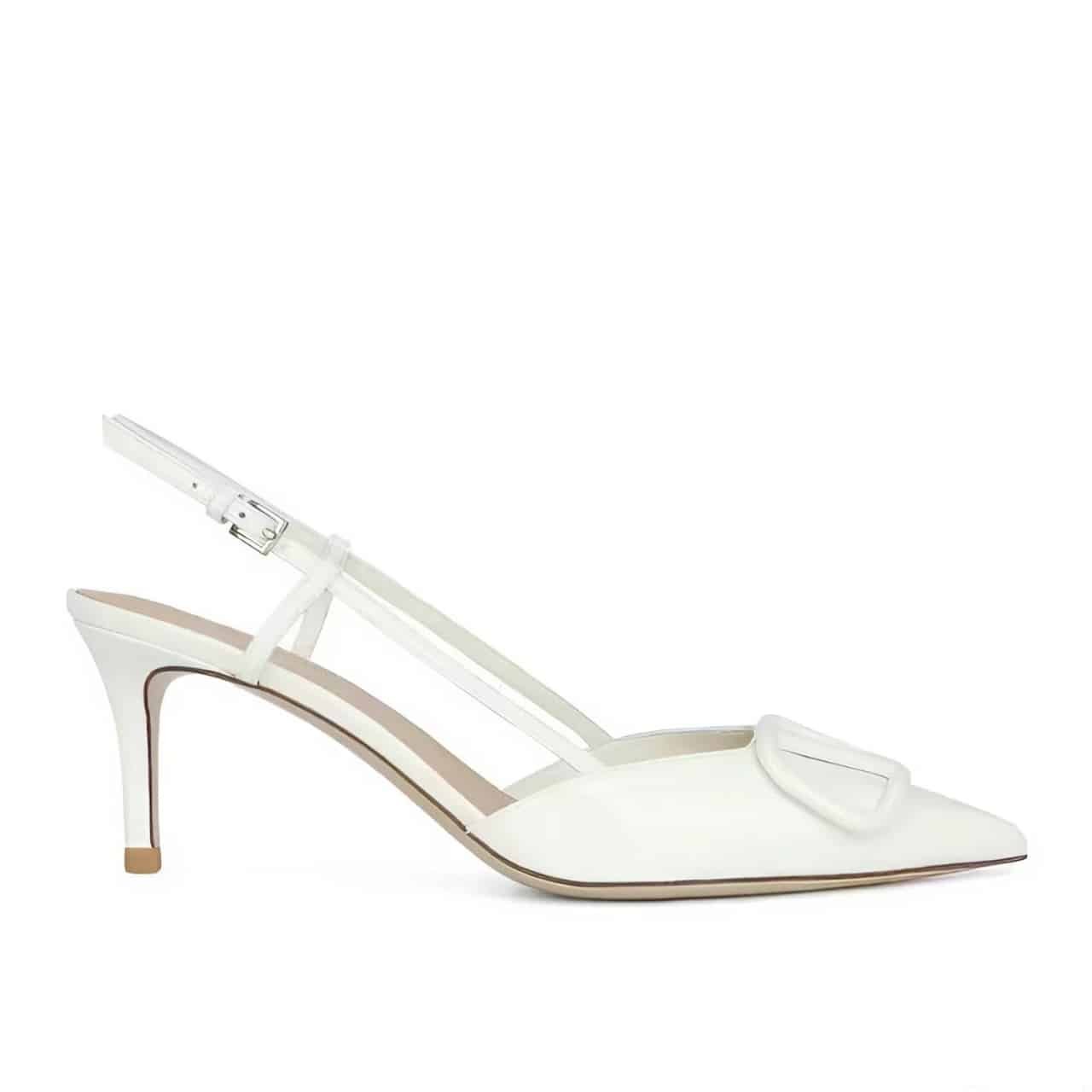 Va1e*ntin0 Vlogo Signature Patent Leather Slingback Pump White