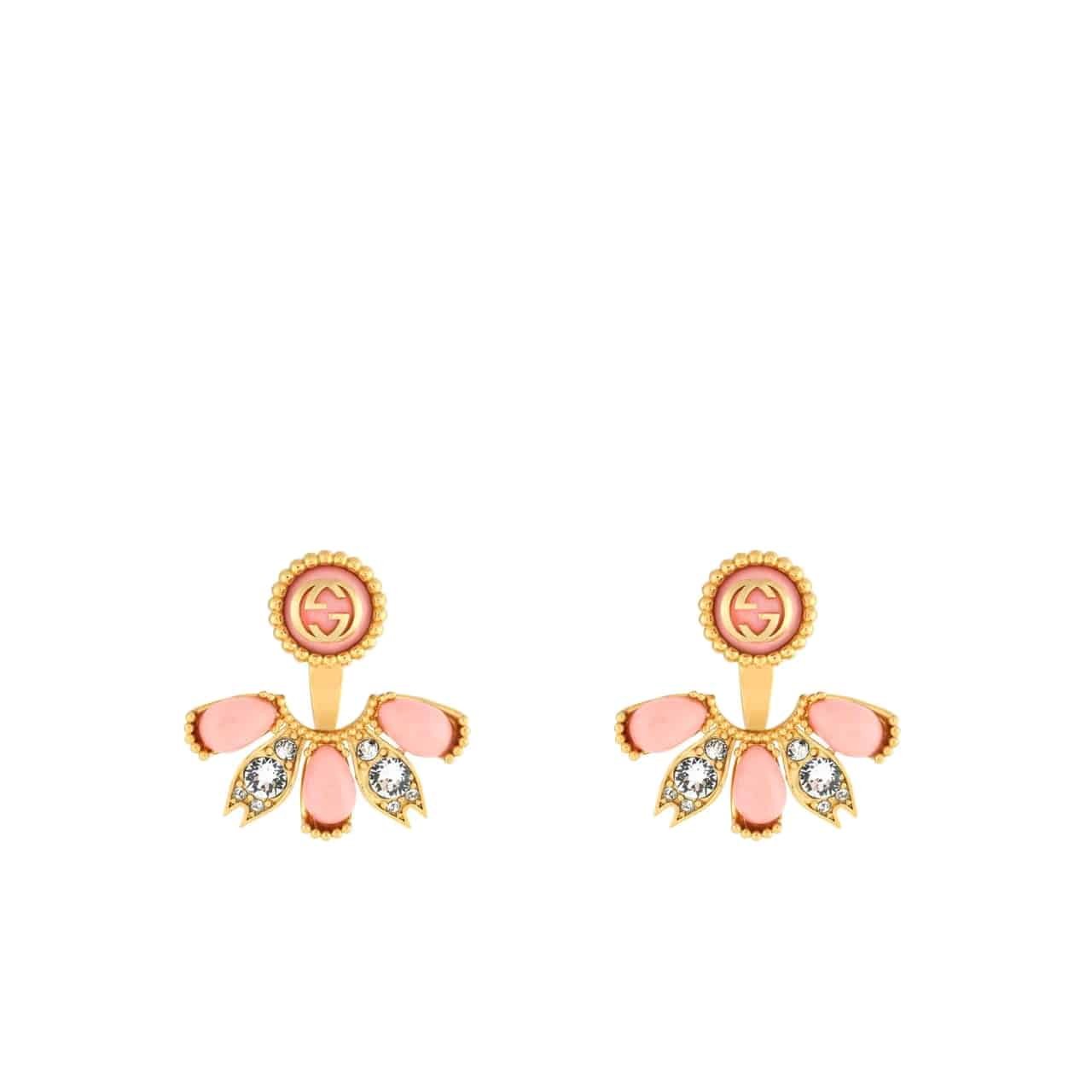 Gvc*1 Interlocking G Single Earrings Gold Tone With Pink