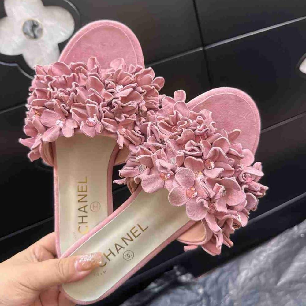Ch**el Mules Suede Strass Pink G46231 B19043 Nacly