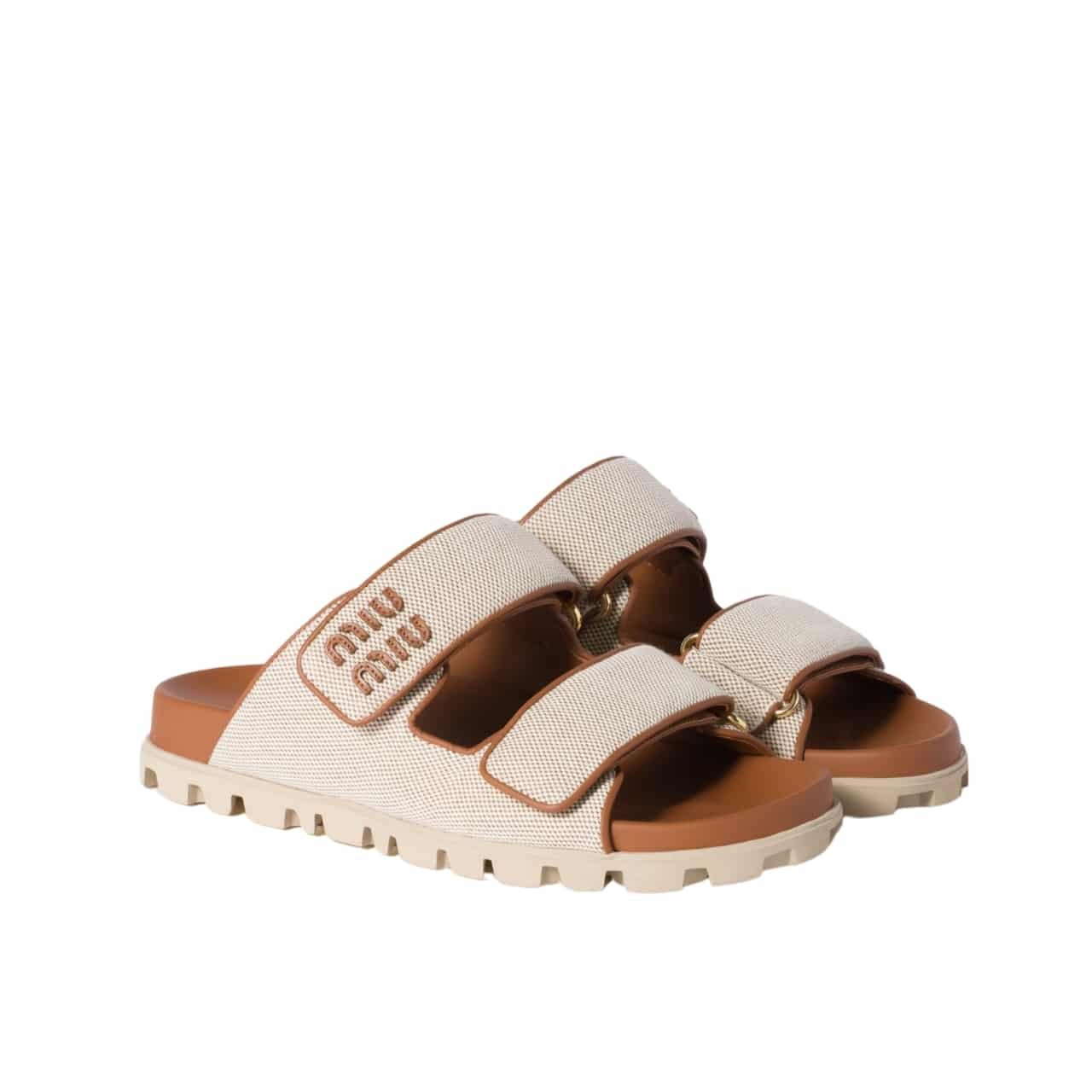 M1um1u Canvas Slides Beige And Brandy 5Xx658 Q1D F062F F 010