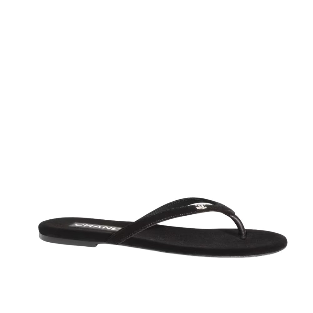 Ch**el Thongs Slipper Velvet In Black G45716 B16716 94305