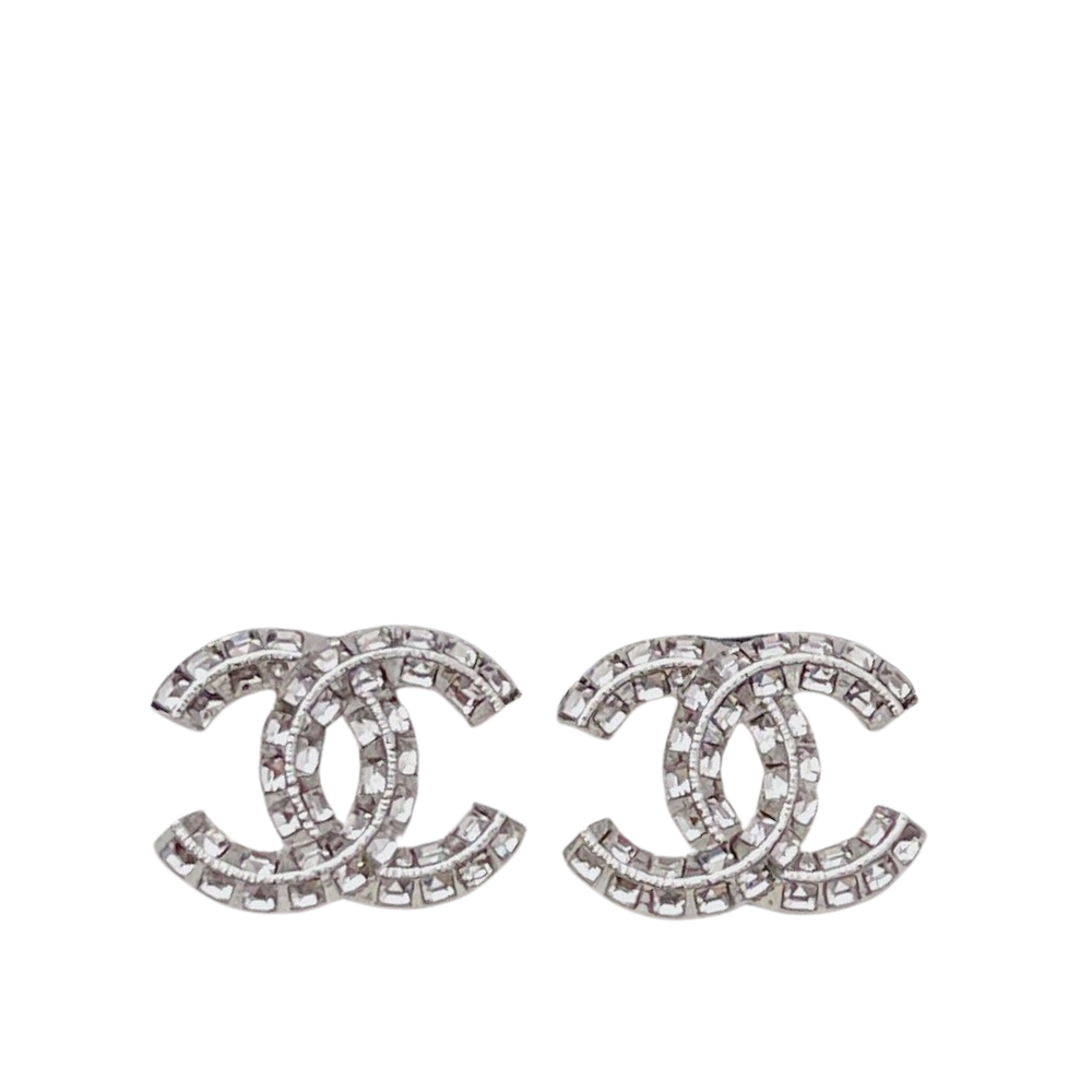 Ch**el Cc Crystal Stud Earrings Metal Silver
