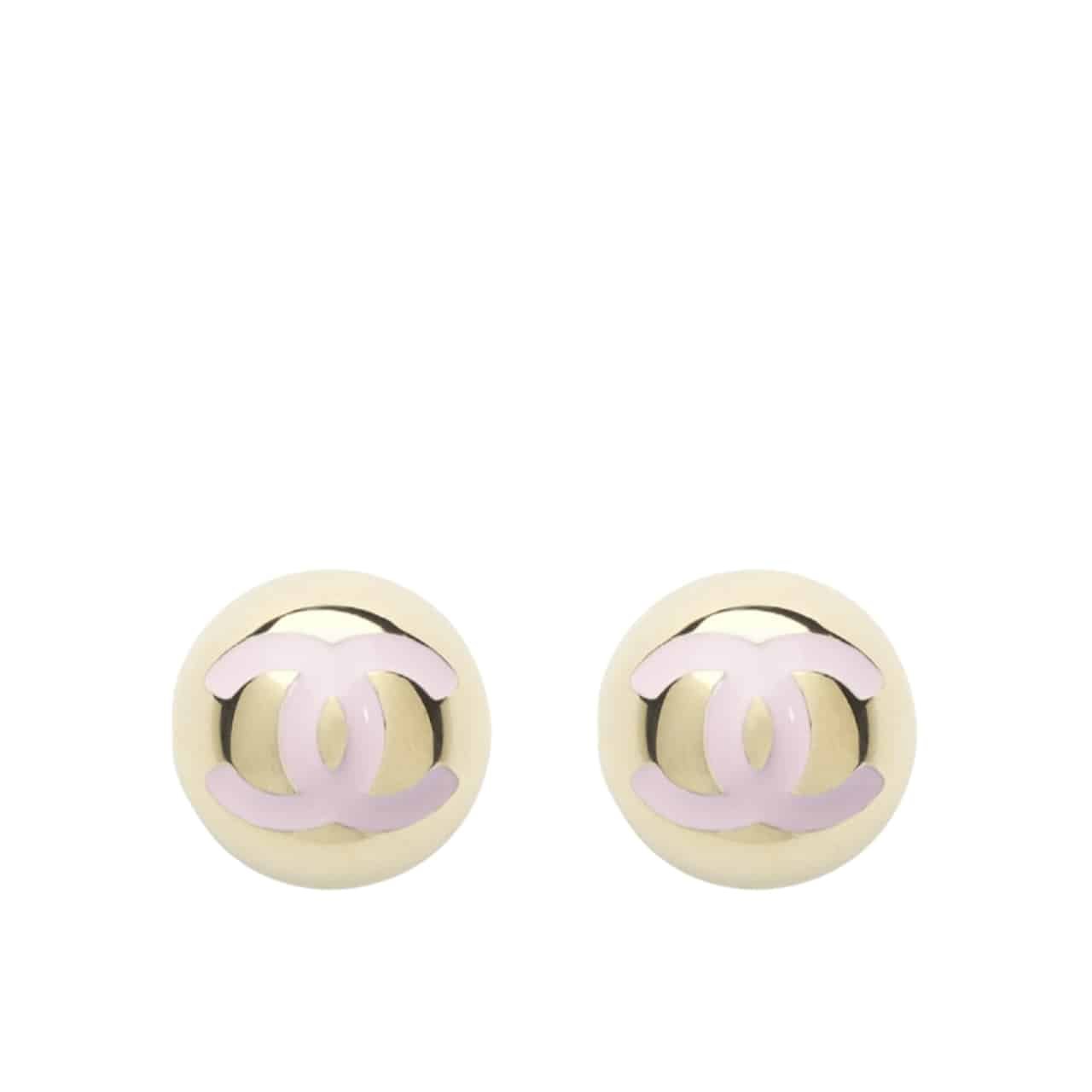 Ch**el Stud Earrings Gold Pink Abe810 B19198 Nacve