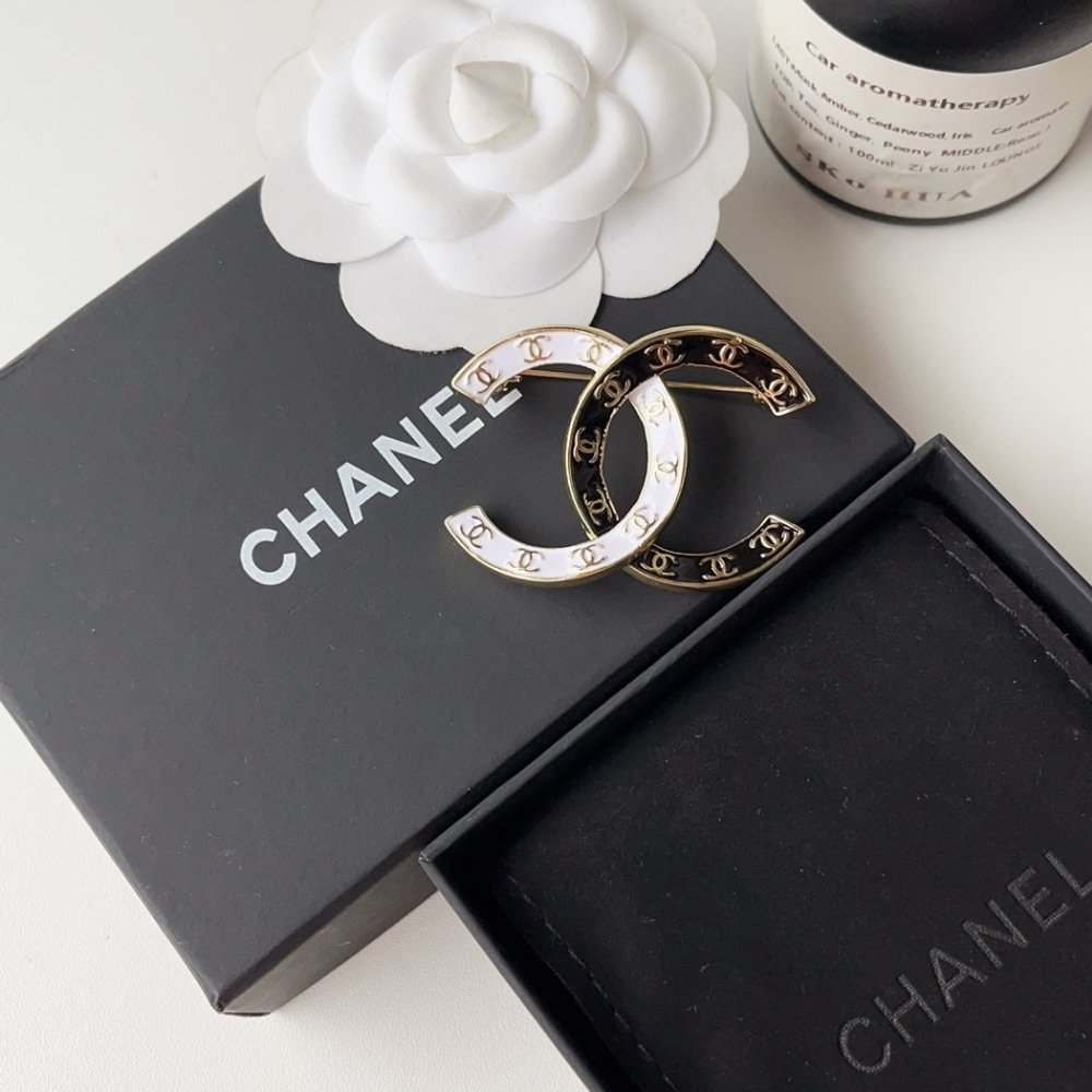 Ch**el Cc Brooch Black And White