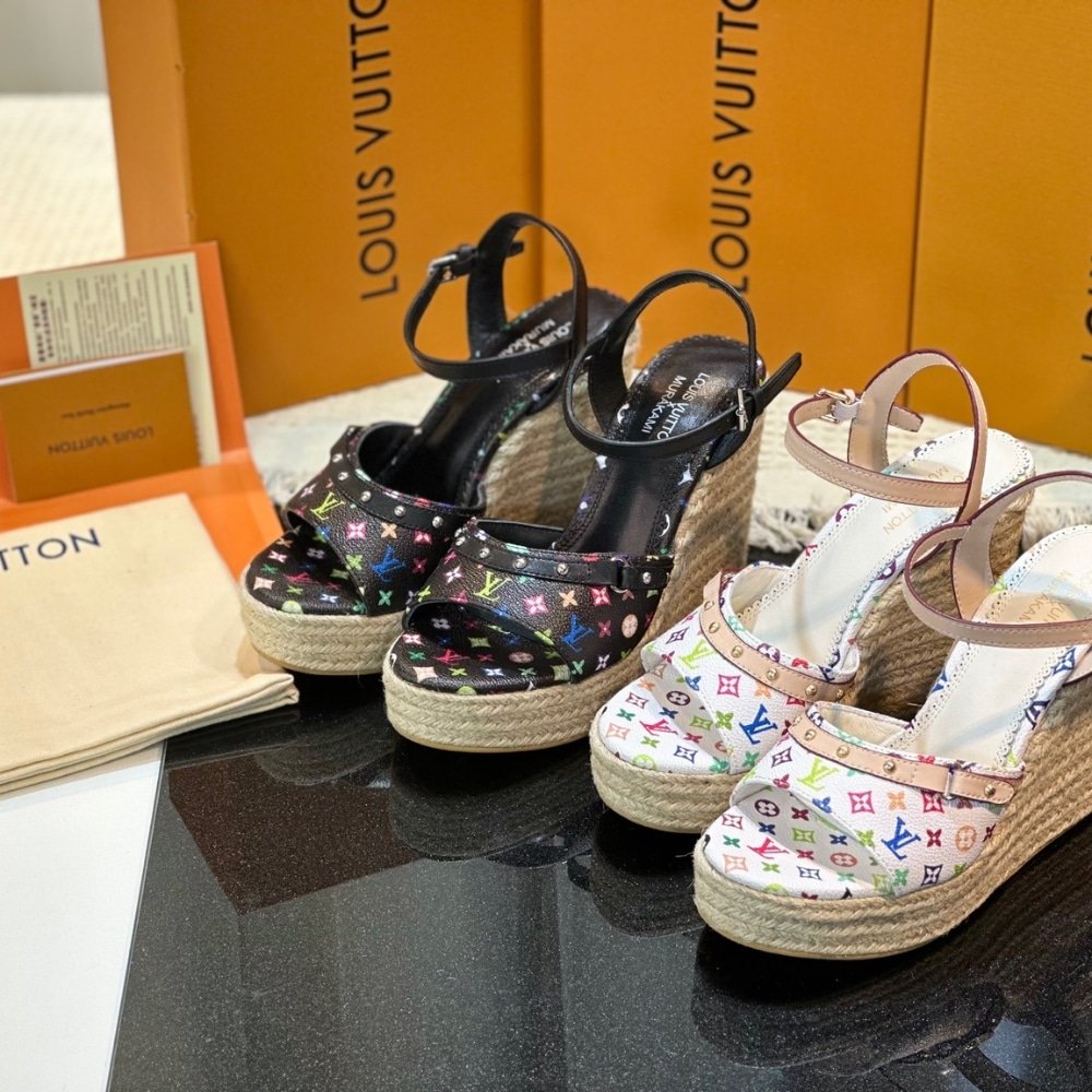 L0vis Vvtt0n X Takashi Murakami Helios Wedge Sandal Black