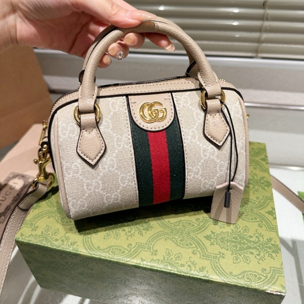 Gvc*1 Ophidia Mini Boston Bag Beige And Oatmeal 17Cm 781490 Uulag 9643