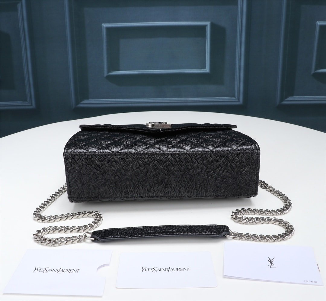 Sa1nt Lau*nt Envelope Small Bag In Mix Matelassé Grain De Poudre Embossed Black Silver 21Cm 600195Bow921000