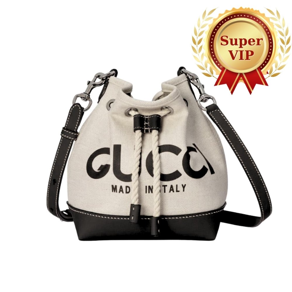 [S*per Vip 1:1] Gvc*1 Mini Shoulder Bag With Print Cotton Linen Canvas Black 23Cm