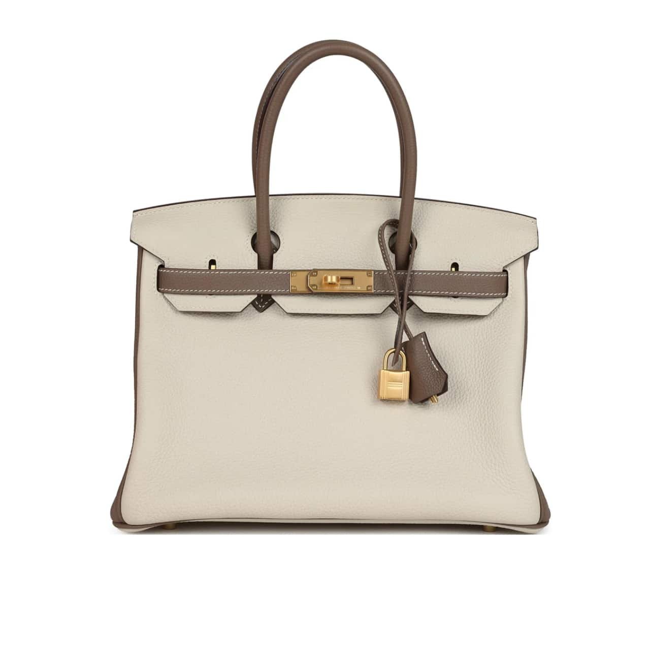 H**me5 Birkin 25 Togo Brushed Leather Gold Hardware Beige Grey 30Cm