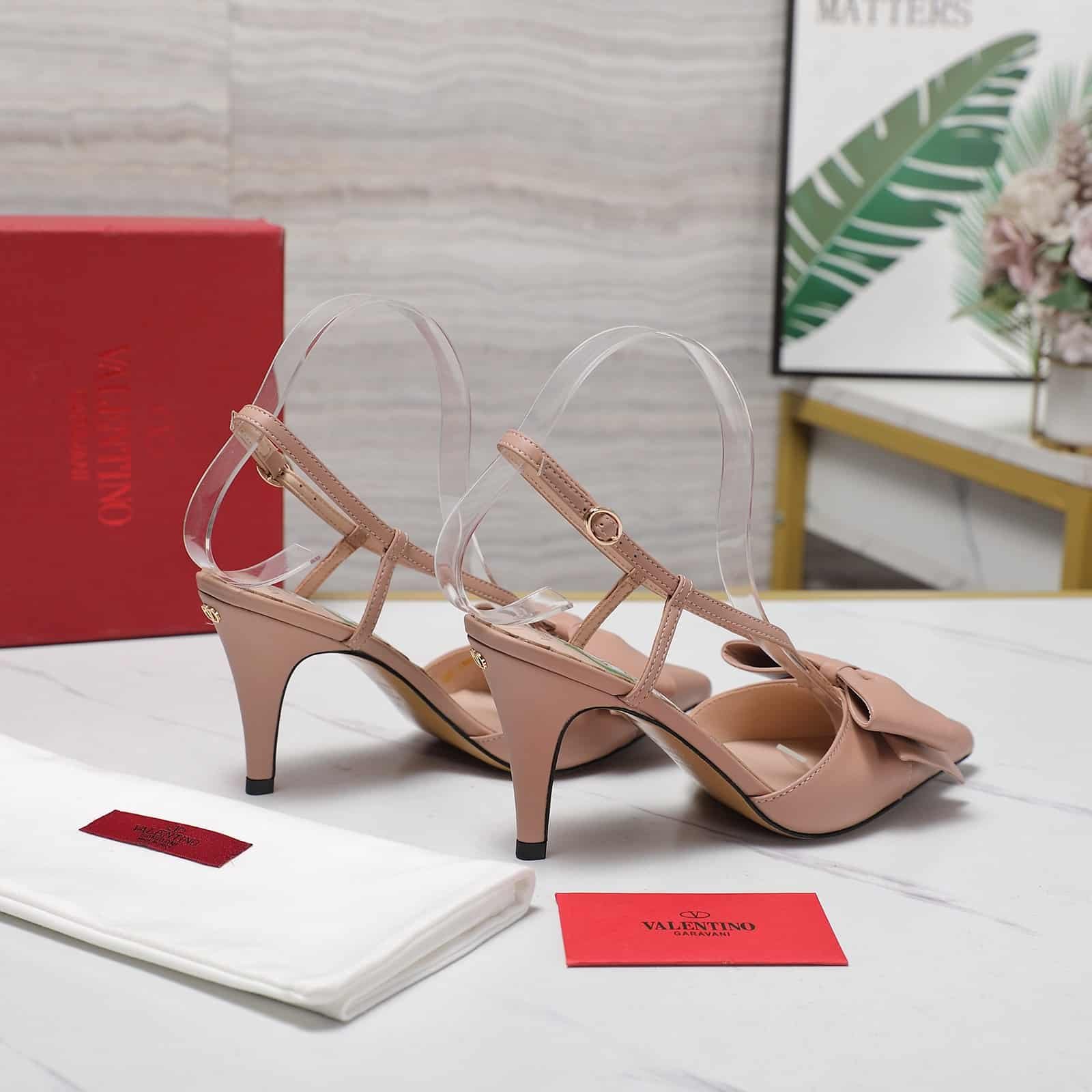 Va1e*ntin0 Bowow Slingback Pumps Rose Cannelle 7W2S0Mx5Ddt Gf9