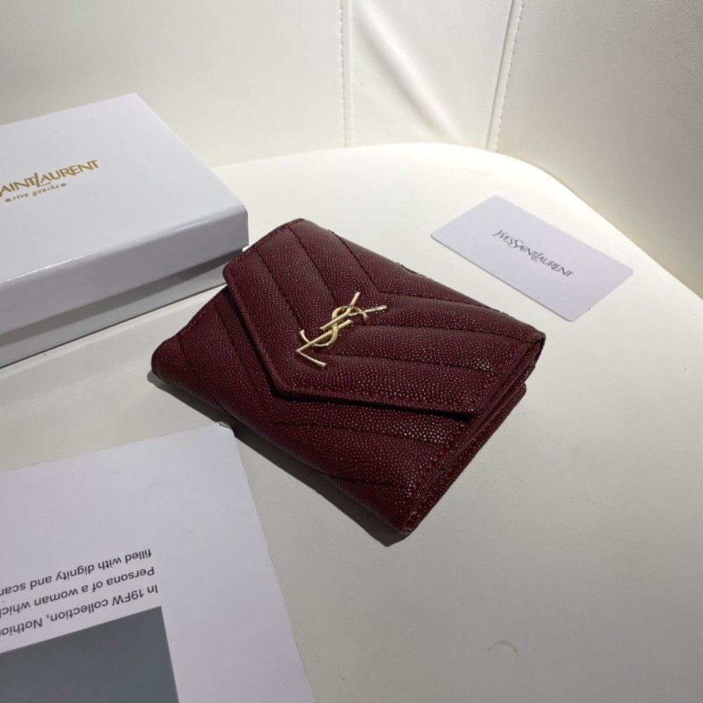 Sa1nt Lau*nt Cassandre Matelassé Small Envelope Wallet In Grain De Poudre Leather 11Cm