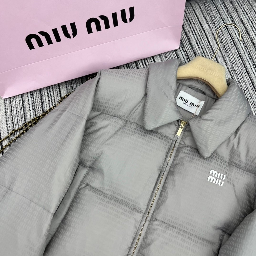 M1um1u Logo Jacquard Puffer Jacket Gray Ml1083 Ooo F0024
