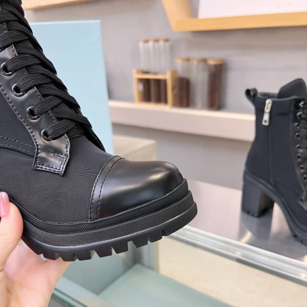 Pra*a Re Nylon And Leather Booties Black 1T239N 3Lfu F0002 F 085