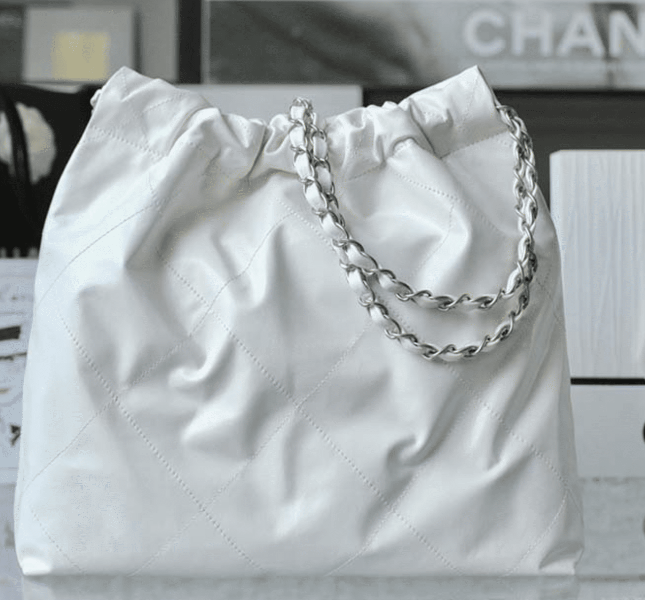 Ch**el 22 Handbag White 42Cm As3261 With Silver