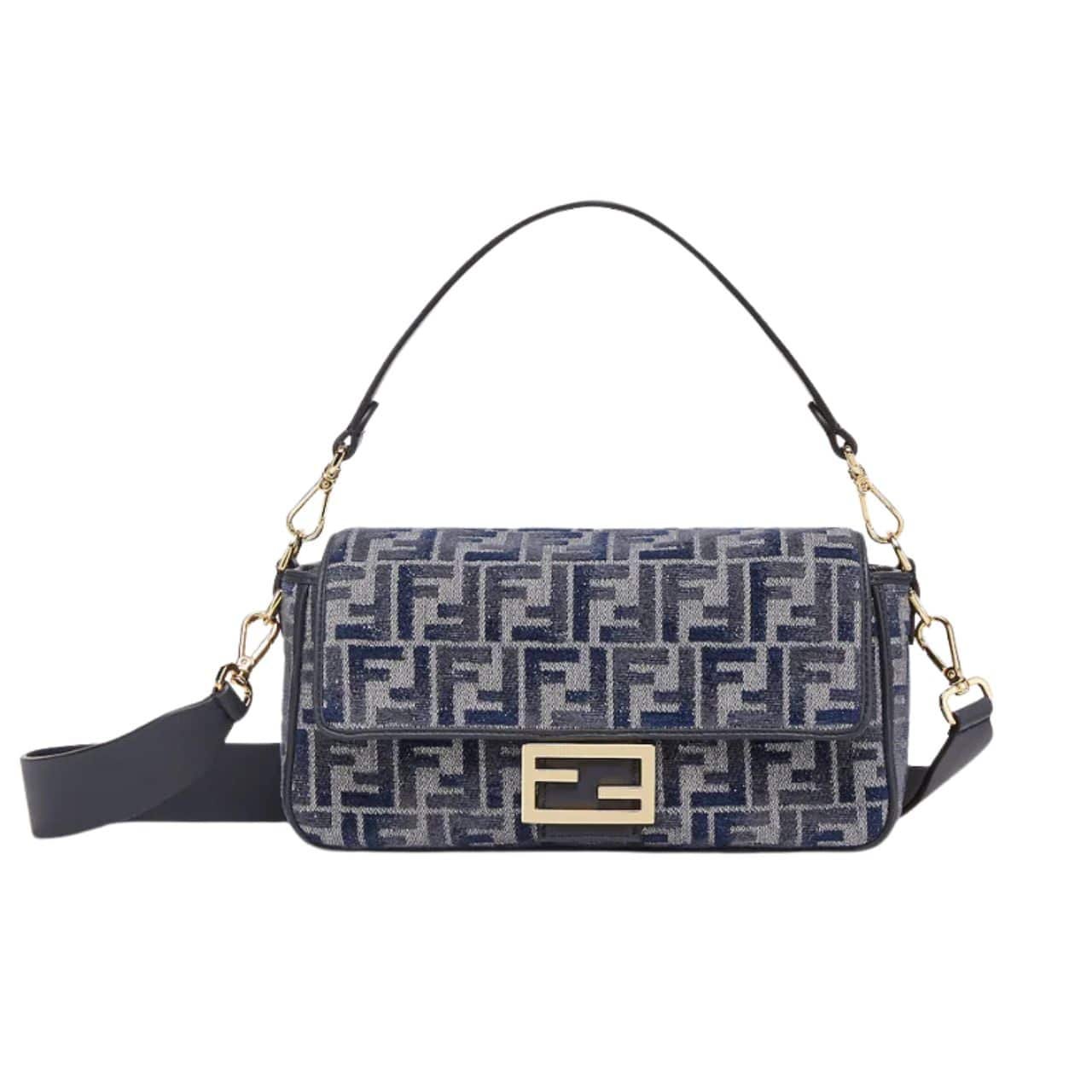 F**di Baguette Ff Chenille Bag Dark Blue 27Cm