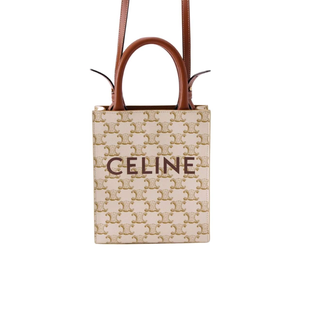 Ce1i*e Mini Vertical Cabas In Triomphe Canvas And Beige 17Cm