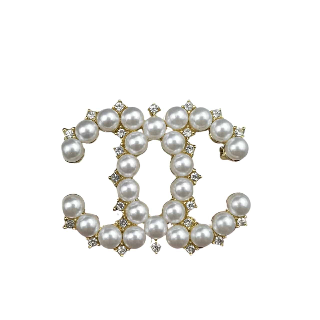 Ch**el Cc Brooch Gold With Big Pearls